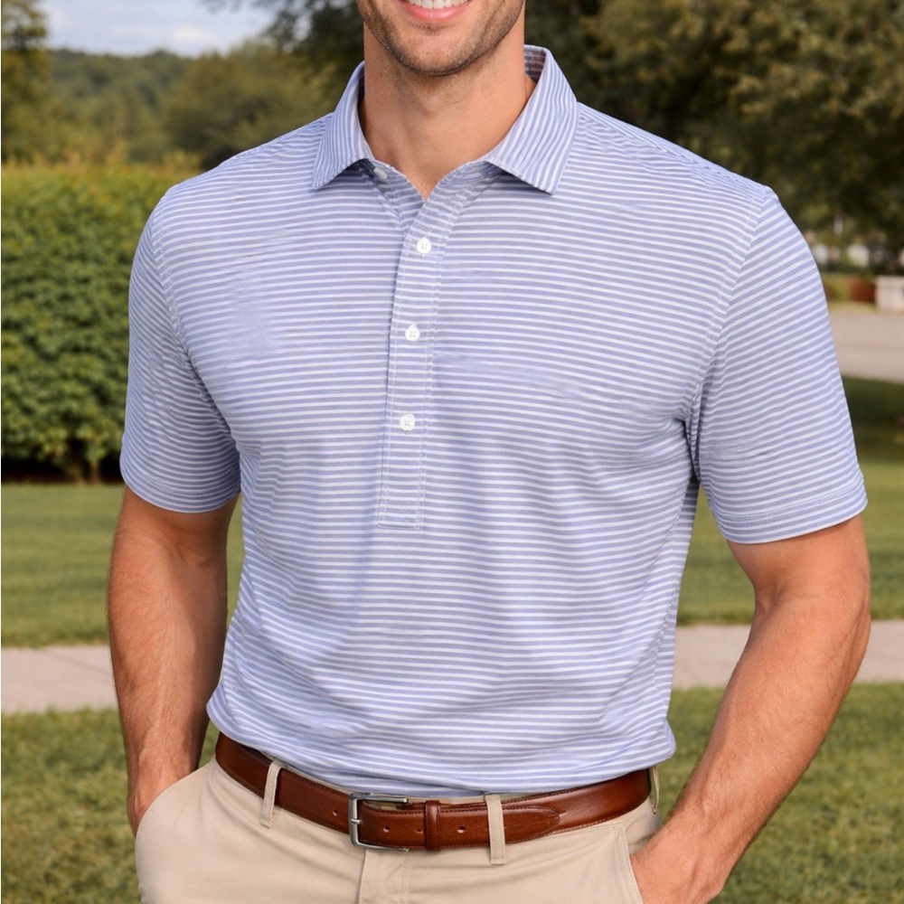 -RLX Ralph Lauren "Troy Burne" Golf Blue and Grey Stripe S/S Polo Men's Size XL